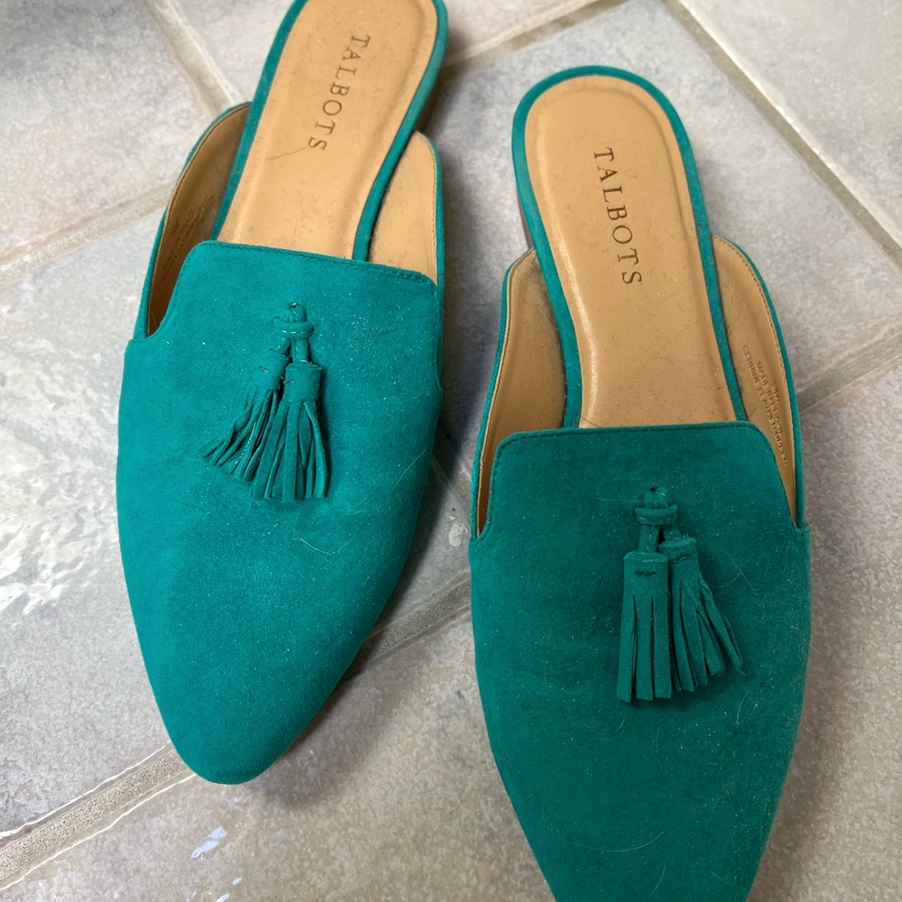 Talbots teal edison slides sz 9